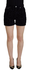 Women's Black Denim Cotton Stretch Hot Pants Shorts Elastane