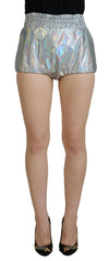 Women's Silver Holographic High Waist Hot Pants Shorts Thermoplastic Polyurethane