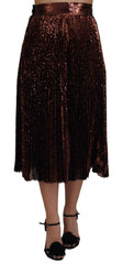 Women's Bronze Sequined High Waist A-Line Maxi Skirt Nylon