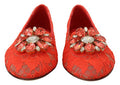 Women's Red Taormina Lace Crystals Ballet Flats Shoes Viscose