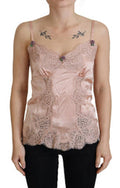 Women's Pink Satin Lace Roses Tank Top Lingerie Cotton