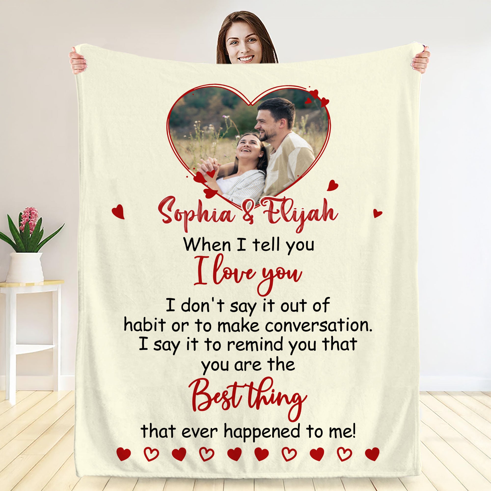 Manta personalizada con nombres I Love You Heart Photo Soft Throw Blanket Home Decor Valentine's Day Gift for Couple
