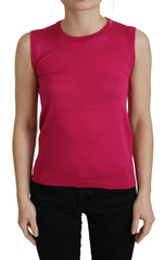 Women's Pink Silk Vest Pullover Crewneck Tank Top