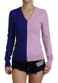 Women's Multicolor V-Neck Viscose Long Sleeves Sweater Clothing