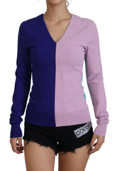 Women's Multicolor V-Neck Viscose Long Sleeves Sweater Clothing