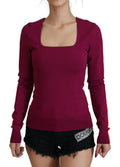 Women's Viscose Square Neck Pullover Burgundy Polyester Nylon