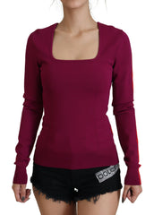 Women's Viscose Square Neck Pullover Burgundy Polyester Nylon
