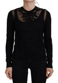 Women's Floral Lace Silk Cardigan Black Nylon