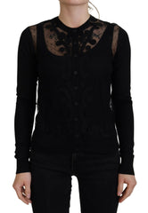 Women's Floral Lace Silk Cardigan Black Nylon