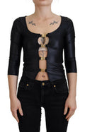 Women's Black Cotton Stretch Open Chest 3-4 Sleeve Top