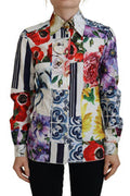 Women's Multicolor Floral Cotton Collared Blouse Top