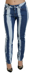Women's Cobalt Blue Stripes Skinny Denim Cotton Jeans Clothing