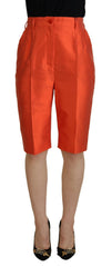 Women's Orange Silk High Waist Cropped Pants