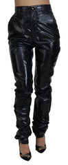 Women's Black Nylon High Waist Skinny Pants