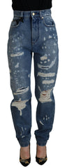 Women's Blue Tattered Skinny Denim Cotton Jeans Clothing
