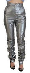 Women's Metallic Silver High Waist Skinny Pants Polyester