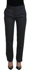 Gray Stripes Wool Tapered Women Pants Virgin