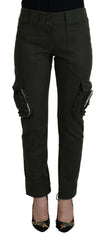 Green Lace Up Leg Women Tapered Pants Wool Nylon