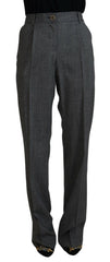 Gray High Waist Women Wool Pants Virgin