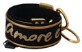 Women's Black Gold Logo Print Brass Bag Shoulder Strap Polyester