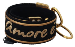 Women's Black Gold Logo Print Brass Bag Shoulder Strap Polyester
