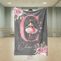 Manta blanda personalizada con iniciales y nombre de una bailarina rosa de dibujos animados para decoración del hogar Regalo de cumpleaños para amantes del ballet