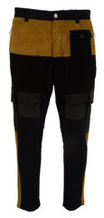 Black Yellow Cotton Men Pants