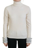 Women's Virgin Wool Ribbed Turtleneck White Alpaca