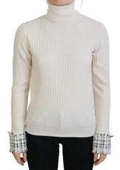 Women's Virgin Wool Ribbed Turtleneck White Alpaca
