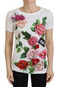 Women's White Rose Dglogo Printed Short Sleeves Top Cotton