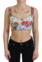 Women's Multicolor Floral Cropped Bustier Corset Top Nylon Cotton Elastane