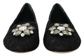 Women's Black Taormina Lace Crystals Flats Shoes Cotton