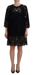 Women's Black Floral Lace Cotton Shift Mini Dress