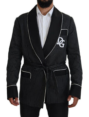 Black Robe Striped Dg Patch Jacket Men Blazer And White Polyester Silk Clothing