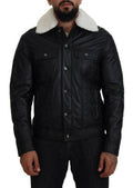 Black Lamb Leather Collared Men Coat Jacket Clothing