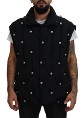 Men's Black Sleeveless Dg Metal Embellishment Jacket Polyamide Clothing