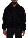 Men's Black Nylon Hooded Full Zip Bomber Jacket Cotton Polyester Clothing