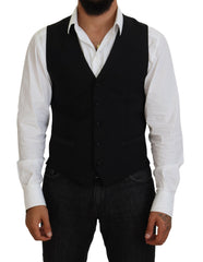 Men's Black Virgin Wool Waistcoat Formal Vest Clothing