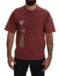 Men's Maroon Print Round Neck Short Sleeves T-Shirt Cotton
