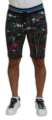 Men's Black Cotton Volcano Print Casual Shorts