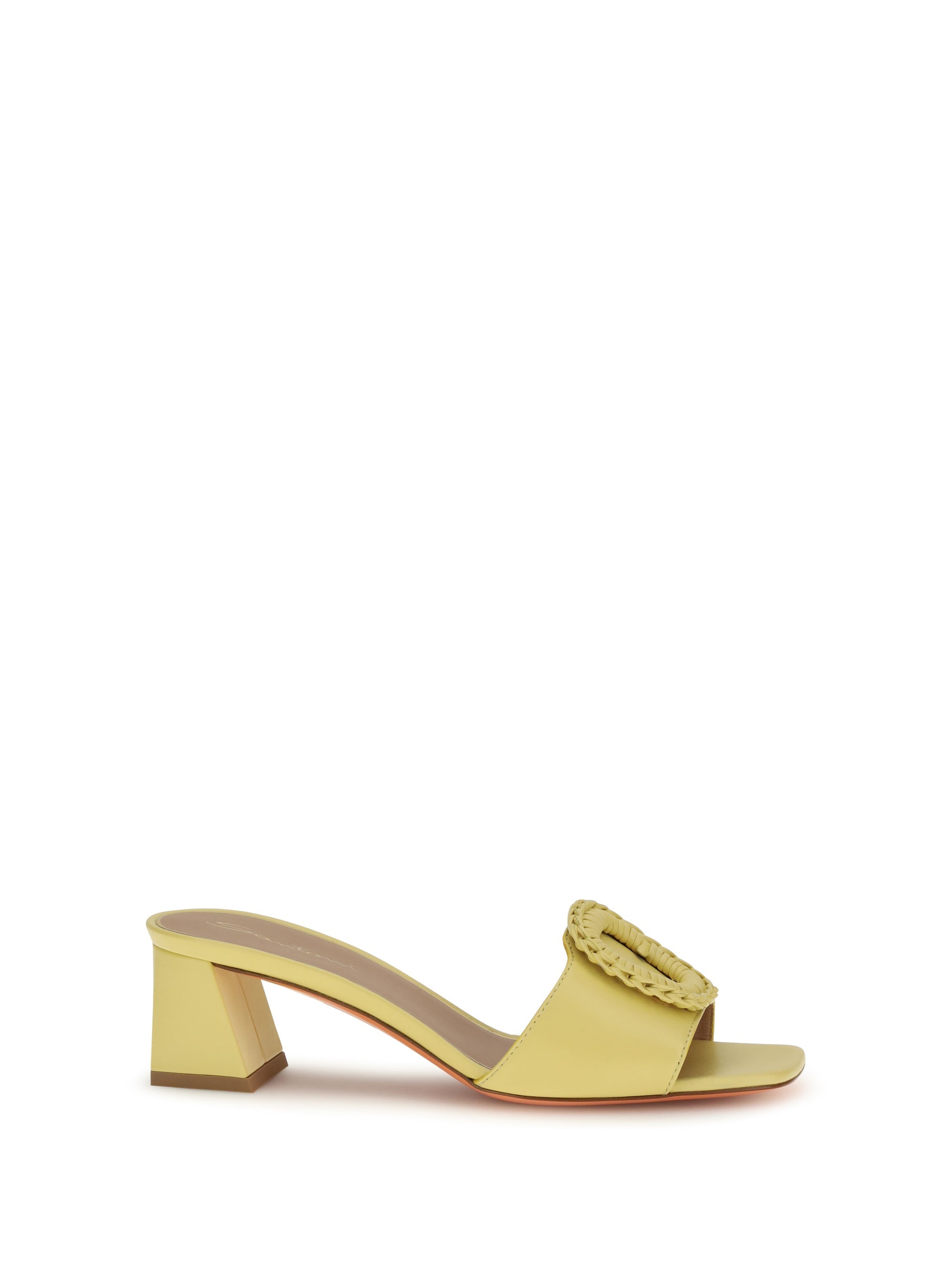 Santoni Leather Block-Heel Slide Sandal Mule — Yellow