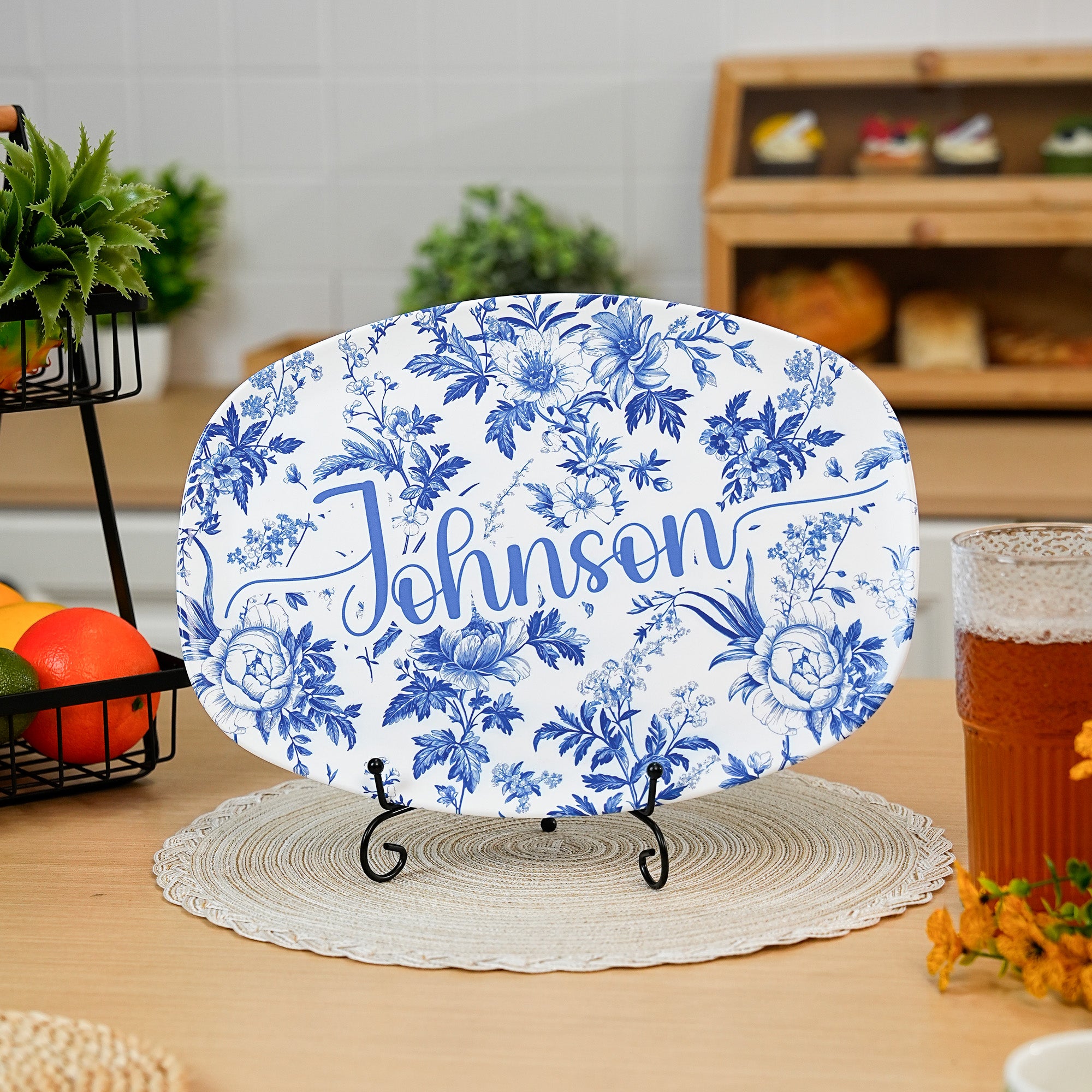 Personalizada Vintage Toile De Jouy Plato Decorativo con Soporte y Texto Estética Decoración del Hogar Inauguración de la Casa Regalo de boda para Novias Amigos de la Familia