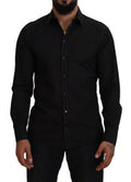 Men's Black Cotton Collared Long Sleeve Gold Shirt