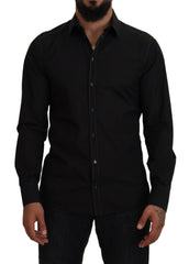 Men's Black Cotton Collared Long Sleeve Gold Shirt