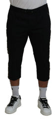 Men's Black Cotton Elastic Waist Dg Logo Cropped Pants