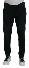 Men's Black Angel Embroidery Skinny Denim Jeans Clothing