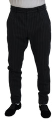 Men's Dark Gray Stripes Chino Dress Pants Cotton Virgin Wool Elastane