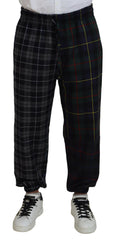 Men's Checkered Virgin Wool Joggers Black Nylon