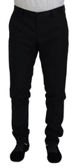 Men's Black Wool Chino Dress Formal Pants Virgin Silk Polyester