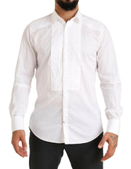 Men's White Gold Formal Cotton Tuxedo Dress Shirt